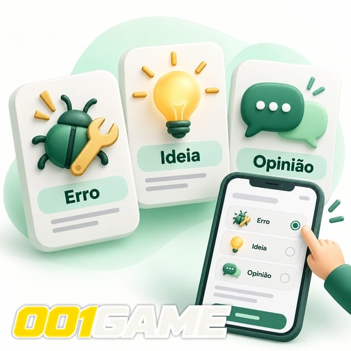 001GAME — ilustração das categorias de feedback: erro, ideia e opinião